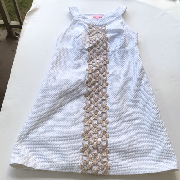 Lilly Pulitzer Jacqueline Shift Dress White Graduation Bridal Bachelorette Gold - Picture 6 of 17